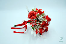 Charger l'image dans la galerie, Bouquet de fleurs rouges, blanches et dorées en origami