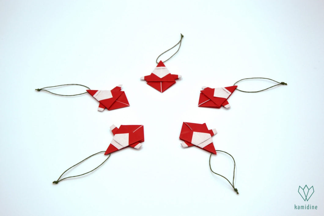 Lot de 5 Pères Noël rouge bordeaux en papier origami 