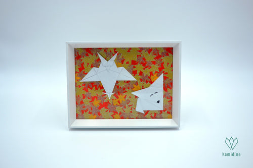 Cadre origami avec un renard et un hibou