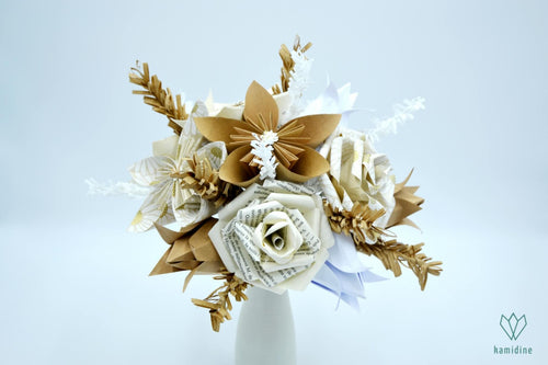 Bouquet de fleurs en papier recyclé et papier origami