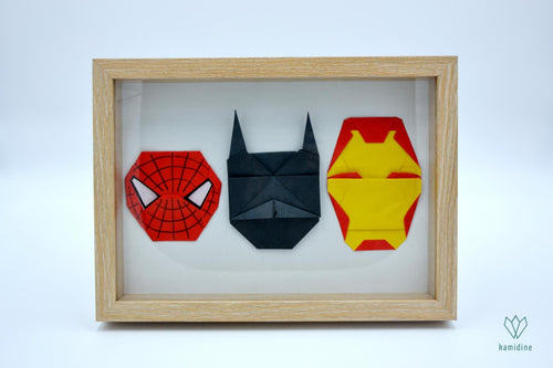 Cadre super-héros Marvel en papier origami - Spiderman, Batman et Iron Man