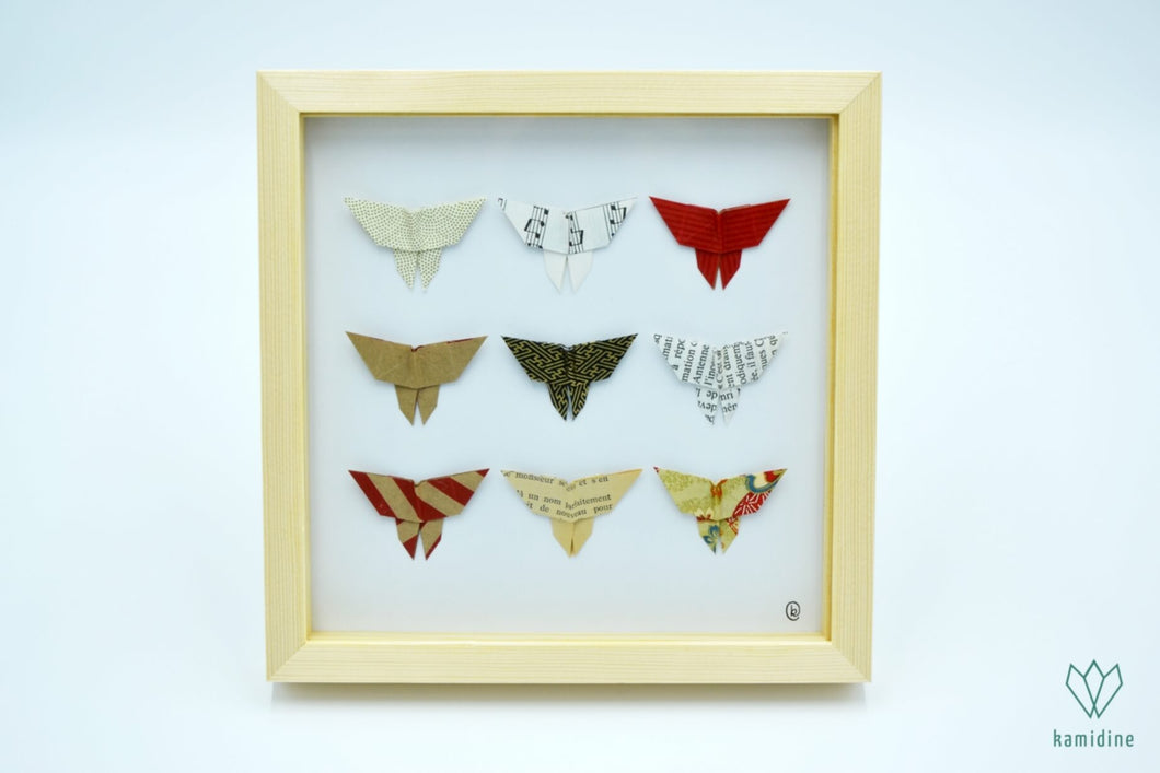 Cadre papillons en papier origami et papier recyclé